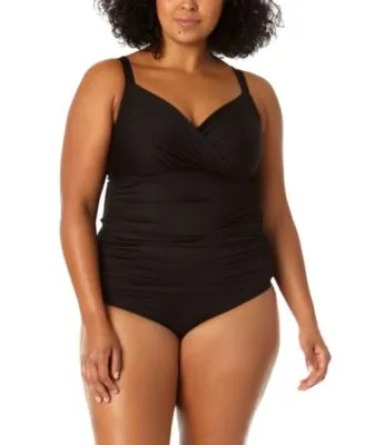 Anne Cole Surplice V Neck Underwire Tankini Top High Waist Bikini Bottoms