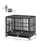 PawHut Heavy Duty Steel Dog Crate Kennel with Wheels and 1 Access Door, Black