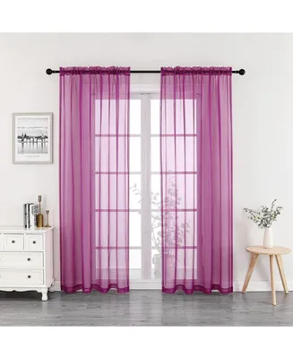 Kate Aurora 2 Piece Purple Colored Rod Pocket Sheer Voile Window Curtains