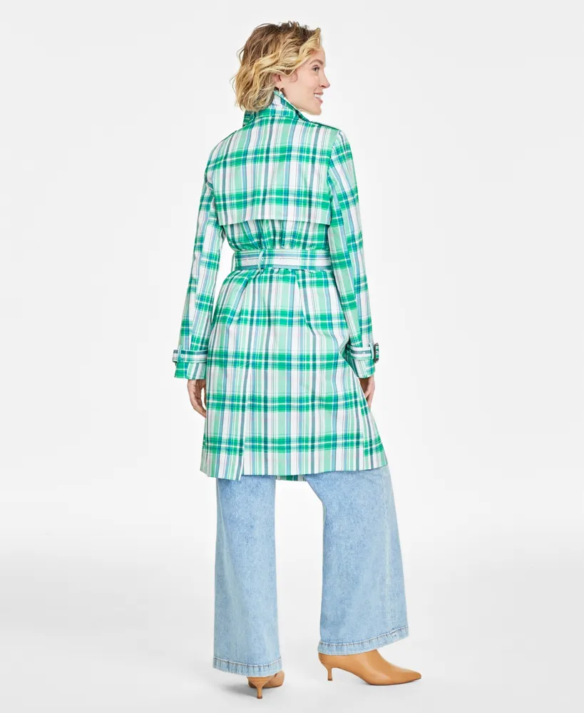 On 34th Women's Plaid Double-Breasted Trench Coat, Created for Macy's