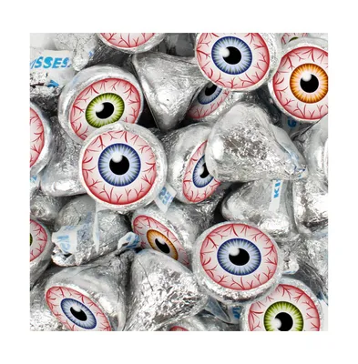 100 Pcs Halloween Party Candy Chocolate Silver Hershey's Kisses (1lb) - Eyeballs