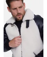 Men's Shearling Jacket, Silky Black With White Curly Wool