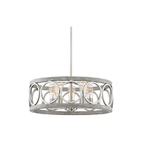 Franklin Iron Works Salima Brushed Nickel Gray Wood Pendant Chandelier Lighting 21 1/4" Wide Farmhouse Rustic Openwork Led 5-Light Fixture for Dining