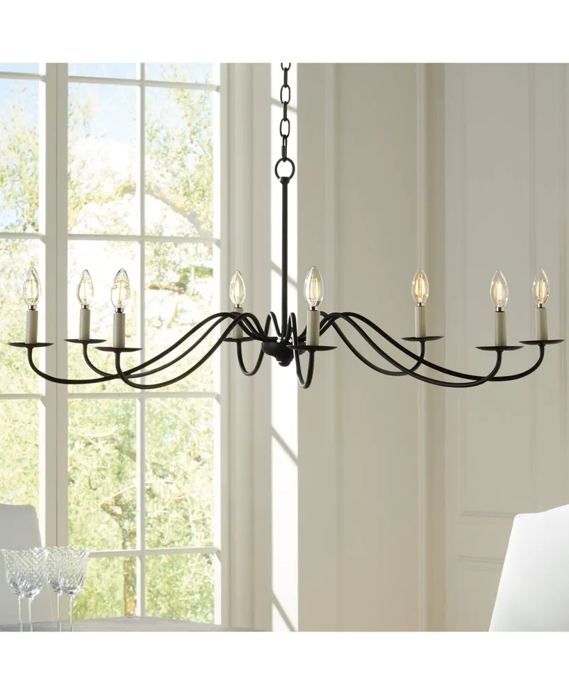 Franklin Iron Works Marinec Black Hanging Chandelier Lighting 42" Wide Farmhouse Rustic Bent Arms 8-Light Fixture for Dining Room Living House Home Fo