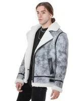 Furniq Uk Big & Tall Shearling Biker Jacket, Natural Dying Grey with White Wool