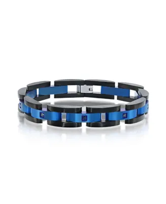 Stainless Steel Blue & Black Link Cz Bracelet