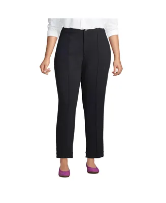 Lands' End Women's Plus Size Starfish High Rise Pintuck Straight Leg Elastic Waist Pull On Ankle Pants