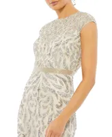 Mac Duggal Women's Embellished Illusion Cap Sleeve Column Gown