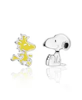 Peanuts Silver Plated Snoopy and Woodstock Mismatch Stud Earrings