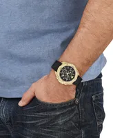 Versace Men's Swiss Chronograph V-Greca Black Leather Strap Watch 46mm