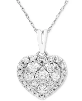 Diamond Heart Cluster 18" Pendant Necklace (1/2 ct. t.w.) in 10k White Gold