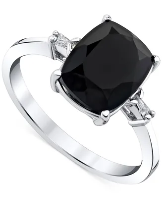 Onyx & Diamond Baguette Accent Ring in Sterling Silver