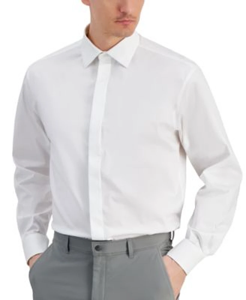 Alfani Mens Covered Placket Tuxedo Shirt Regular Slim Fit