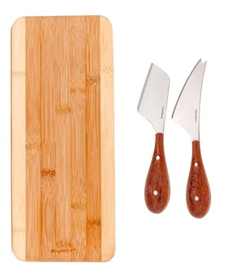 Bamboo 3 Piece Long Two-Toned Board and Aaron Probyn Cheese Knives Set
