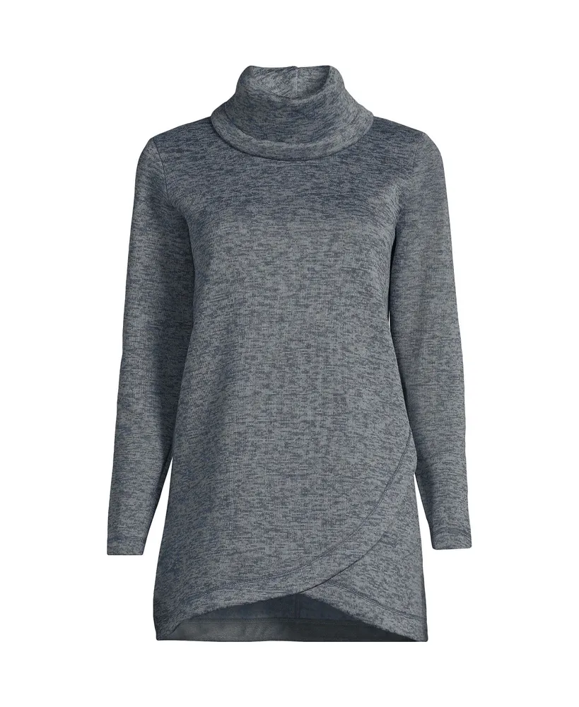 Lands' End Women's Sweater Fleece Tunic Cowl Neck Pullover