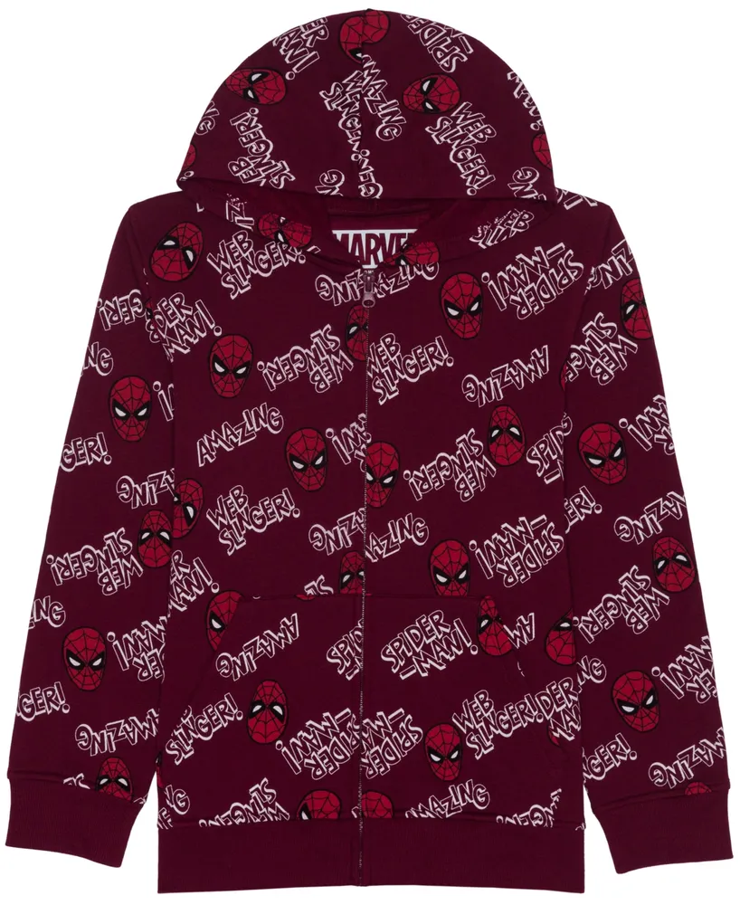 Hybrid Big Boys Spiderman Graphic Fleece Zip Up Sweater