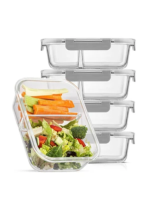 JoyJolt Glass Meal Prep Containers 2 Compartments, Set of 5