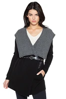 Jennie Liu Women's 100% Pure Cashmere Long Sleeve 2-tone Double Face Cascade Open Cardigan Sweater