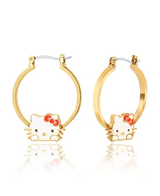 Sanrio Hello Kitty Hoop Gold Plated and Enamel Earrings, Officially Licensed