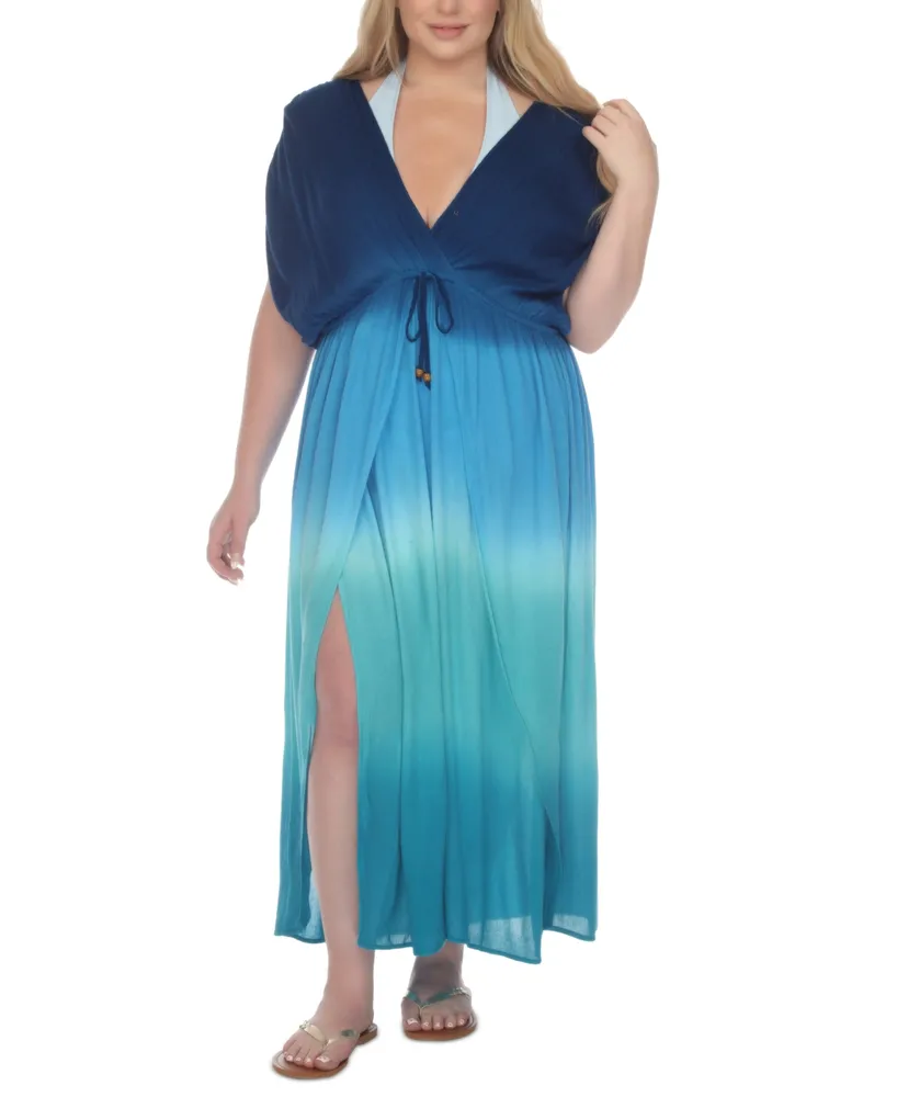 Raviya Plus Size Ombre Front-Slit Maxi Cover-Up Dress