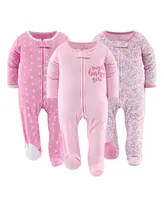 The Peanutshell Baby Girls The Peanut Shell Floral Love Footed Baby Sleepers for Girls, 3-Pack