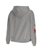 Women's Wear by Erin Andrews Gray Nebraska Huskers Mixed Media Cropped Pullover Hoodie