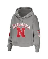 Women's Wear by Erin Andrews Gray Nebraska Huskers Mixed Media Cropped Pullover Hoodie