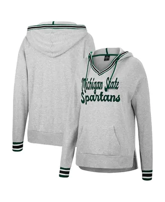 Women's Colosseum Heathered Gray Michigan State Spartans Andy V-Neck Pullover Hoodie