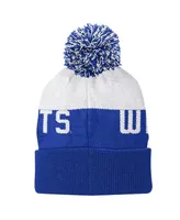 Youth Boys and Girls White Kentucky Wildcats Patchwork Cuffed Knit Hat with Pom