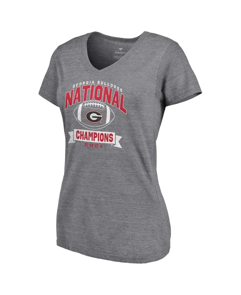 Women's Fanatics Gray Distressed Georgia Bulldogs College Football Playoff 2021 National Champions Reverse Vintage-Like V-Neck T-Shirt