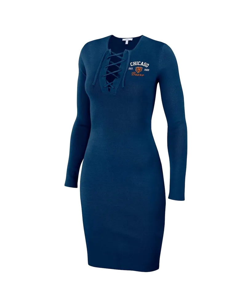Women's Wear by Erin Andrews Navy Chicago Bears Lace Up Long Sleeve Dress