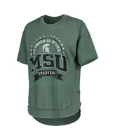 Women's Pressbox Heather Green Distressed Michigan State Spartans Vintage-Like Wash Poncho Captain T-shirt