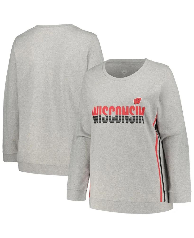 Women's Profile Heather Gray Wisconsin Badgers Plus Side Stripe Pullover Sweatshirt