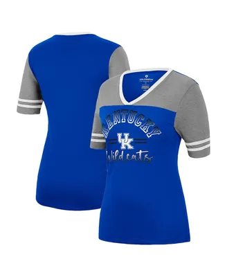 Women's Colosseum Royal, Heathered Gray Kentucky Wildcats There You Are V-Neck T-shirt