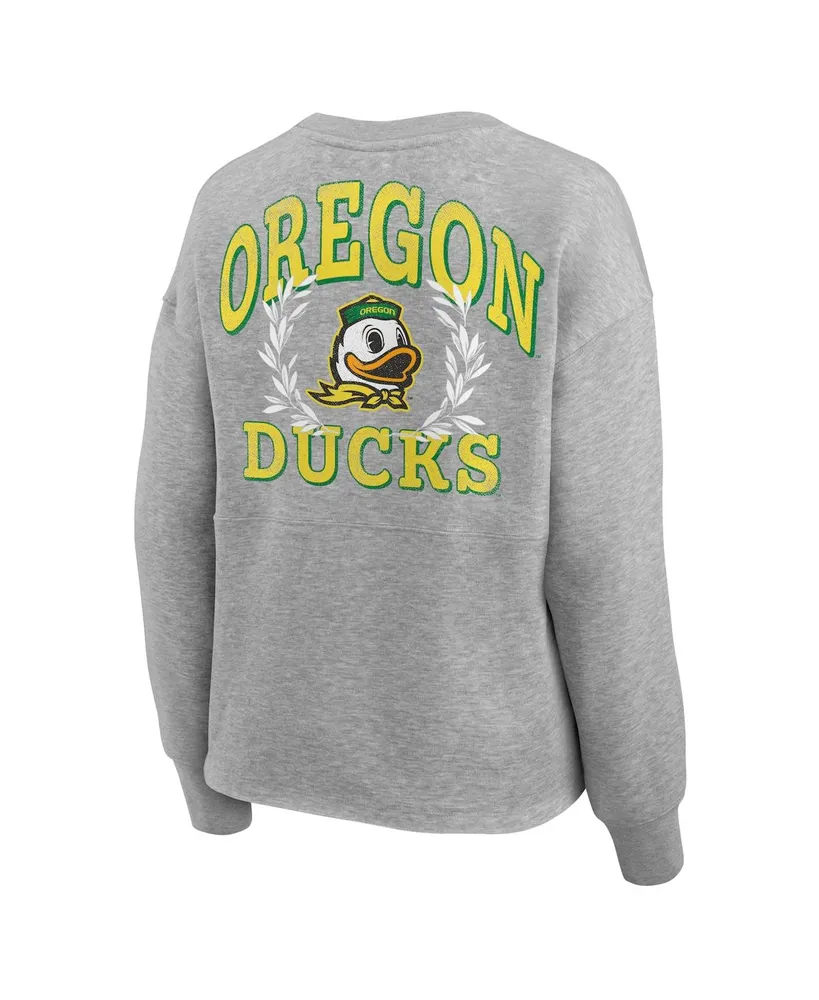 Women's Fanatics Heather Gray Oregon Ducks Ready Play Crew Pullover Sweatshirt