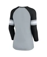 Women's Fanatics Gray, Black Las Vegas Raiders Arch Raglan 3/4-Sleeve Notch Neck T-shirt