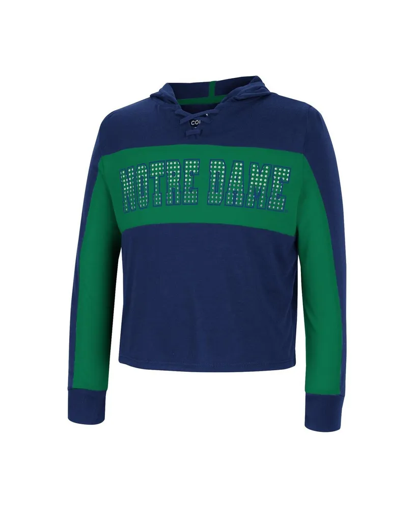 Big Girls Colosseum Navy Notre Dame Fighting Irish Galooks Hoodie Lace-Up Long Sleeve T-shirt