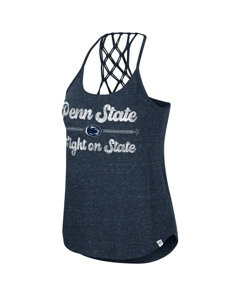 Women's Colosseum Navy Distressed Penn State Nittany Lions Glenda Macrame Racerback Scoop Neck Tank Top