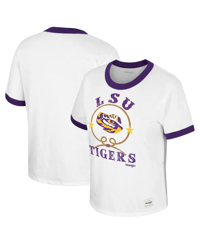 Women's Colosseum x Wrangler White Distressed Lsu Tigers Freehand Ringer T-shirt