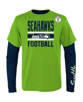 Big Boys Neon Green, Navy Seattle Seahawks Fan Fave T-shirt Combo Set