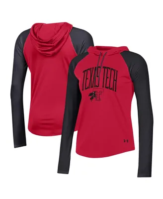 Women's Under Armour Red Texas Tech Raiders Gameday Mesh Performance Raglan Hooded Long Sleeve T-shirt