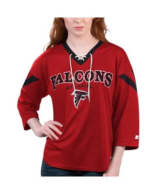 Women's Starter Red Atlanta Falcons Rally Lace-Up 3/4 Sleeve T-shirt