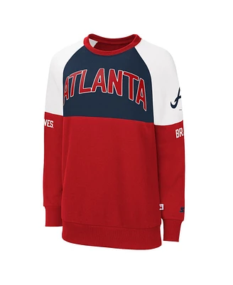 Women's Starter Red, Navy Atlanta Braves Baseline Raglan Pullover Sweatshirt