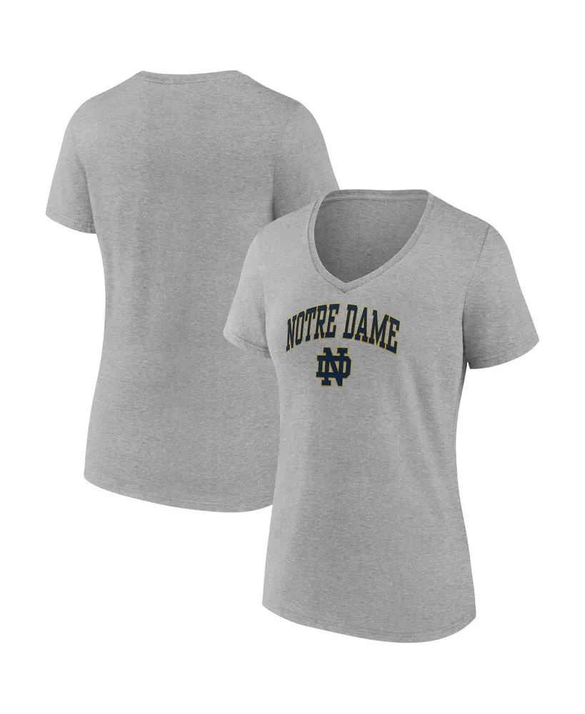 Women's Fanatics Heather Gray Notre Dame Fighting Irish Evergreen Campus V-Neck T-shirt