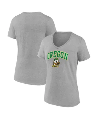Women's Fanatics Heather Gray Oregon Ducks Evergreen Campus V-Neck T-shirt