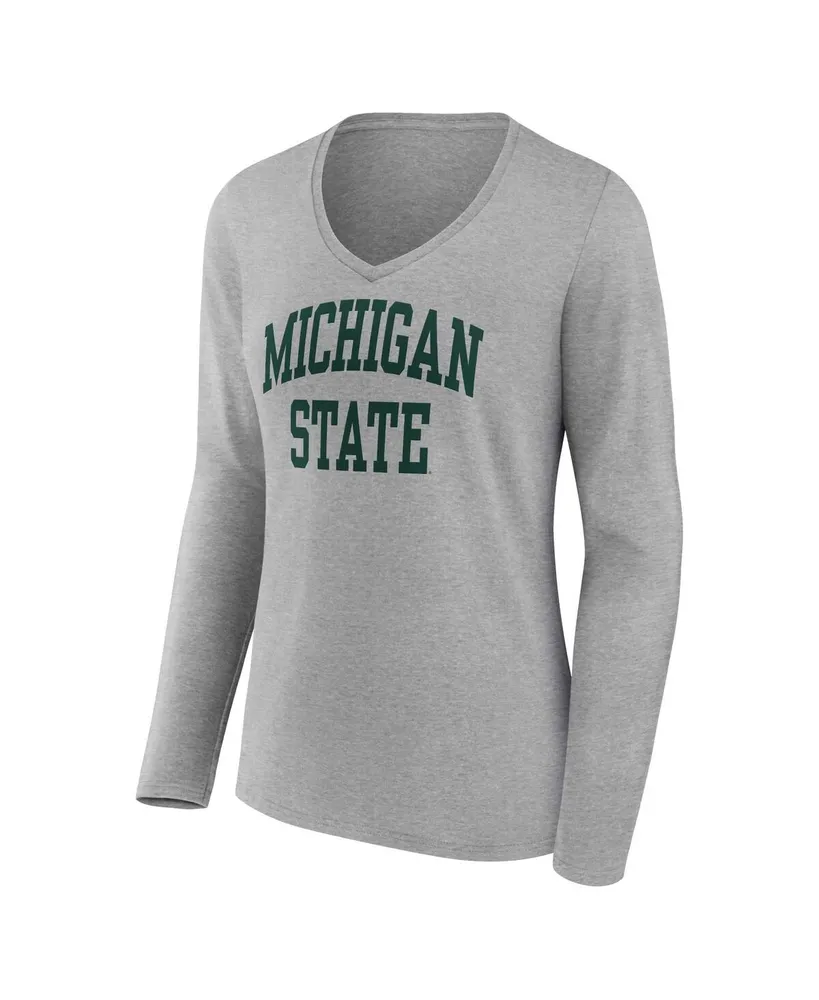 Women's Fanatics Heather Gray Michigan State Spartans Basic Arch Long Sleeve V-Neck T-shirt