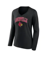 Women's Fanatics Black Louisville Cardinals Evergreen Campus Long Sleeve V-Neck T-shirt