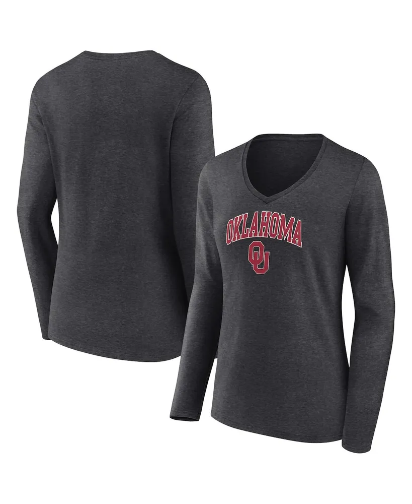 Women's Fanatics Heather Charcoal Oklahoma Sooners Evergreen Campus Long Sleeve V-Neck T-shirt