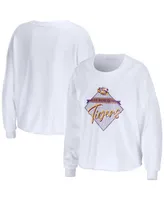 Women's Wear by Erin Andrews White Lsu Tigers Diamond Long Sleeve Cropped T-shirt