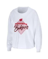 Women's Wear by Erin Andrews White Wisconsin Badgers Diamond Long Sleeve Cropped T-shirt